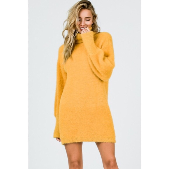 Faux Fur Sweater Dress in Mustard New S M - Picture 5 of 8